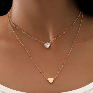 Heart Rhinestone Pendant Layered Necklace Nl202 - Gold - One Size