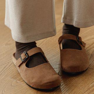 Faux-suede Mary-jane Mules