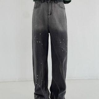 Gradient Color Splash Wide-leg Jeans