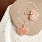 Heart Drop Earring 1 Pair - Hook Earrings - Pink & Gold - One Size