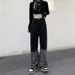 Two-tone High Waist Wide Leg Jeans