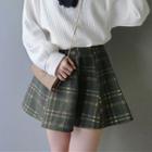 Tie-waist Gingham Woolen A-line Midi Skirt