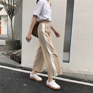 Color Block Drawstring Wide-leg Pants