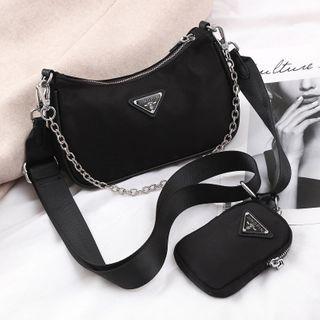 Chain Crossbody Bag With Pouch Black - One Size