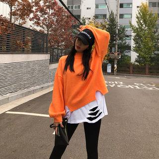 Balloon-sleeve Cutout-hem Sweater