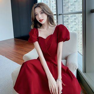 Short-sleeve Beaded Midi A-line Dress / Long-sleeve Midi Dress