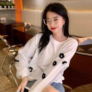 Floral Applique Mesh Overlay Sweatshirt