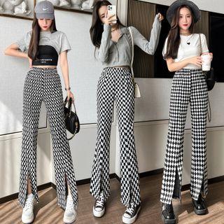 Front-slit Patterned Bootcut Pants