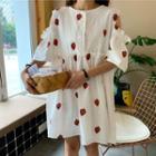 Cold-shoulder Strawberry Print A-line Dress
