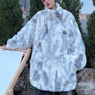 Stand Collar Tie-dye Print Fleece Jacket