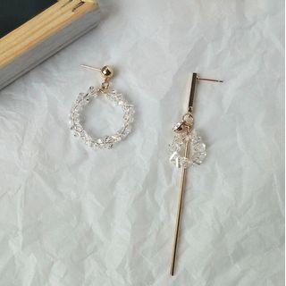 Faux Crystal Hoop Alloy Bar Asymmetrical Dangle Earring 1 Pair - Asymmetric - Gold - One Size