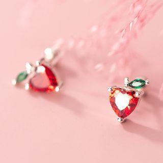 Rhinestone Fruit Earring 1 Pair - S925 Silver - Red & Green - One Size