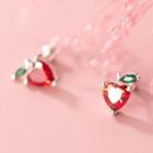 Rhinestone Fruit Earring 1 Pair - S925 Silver - Red & Green - One Size