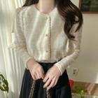 Puff-shoulder Napped Lace Cardigan