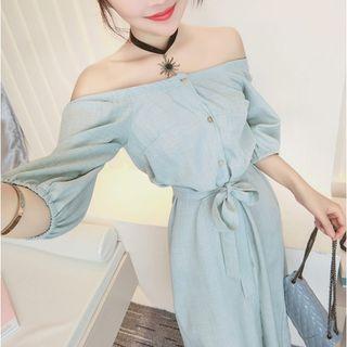 Off-shoulder Tie-sash Dress