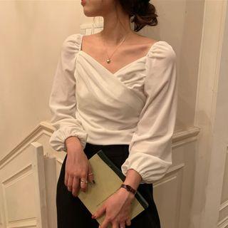 V-neck Balloon-sleeve Velvet Top