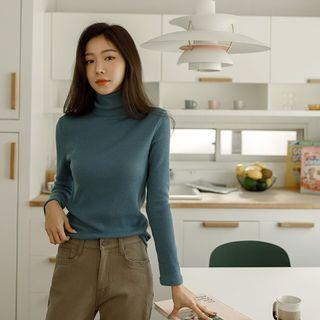 Colored High-neck Ribbed T-shirt