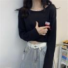 Front Pocket Long-sleeve Cropped Knit Top