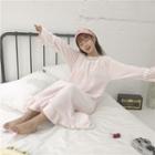 Plain Fleece Long-sleeve Nightdress Pink - One Size