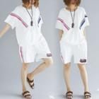 Set: Striped Elbow Sleeve T-shirt + Embroidered Shorts