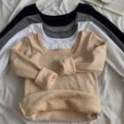 Long-sleeve Square-neck Plain Fleece Top