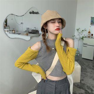Set: Color-block Knit Top + Straight Leg Pants