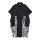Elbow-sleeve Zebra Print Panel Shirtdress Black - One Size