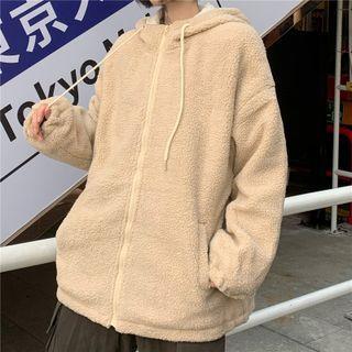 Couple Matching Plain Zip-up Furry Jacket