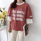 Mock Two Piece Lettering 3/4 Sleeve T-shirt