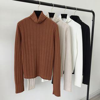 Ribbed Mock-neck Long-sleeve Top