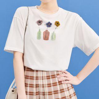 Short-sleeve Floral-accent T-shirt