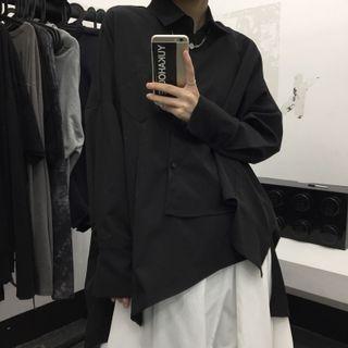 Plain Asymmetrical Blouse Black - One Size