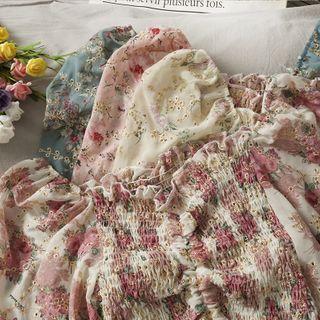 Floral Drawstring Smocked Crop Top In 6 Colors