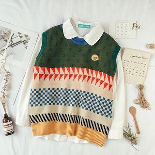 Embroidered Patterned Knit Vest
