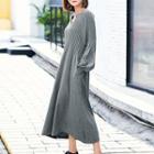 Long-sleeve Midi A-line Knit Dress