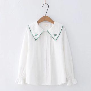 Puff-sleeve Bow Embroidered Blouse