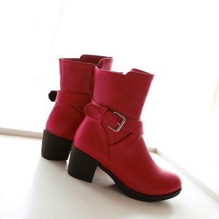Block Heel Strappy Short Boots