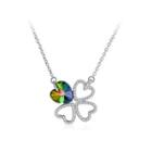 925 Sterling Silver Elegant Fashion Four Leafed Clover And Heart Shape Pendant Necklace With Austrian Element Crystal Silver - One Size