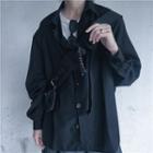 Long-sleeve Plain Button-down Shirt Black - One Size