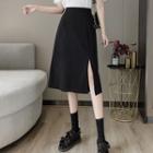 High-waist Plain Side-slit Skirt