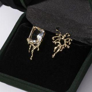 925 Sterling Silver Asymmetrical Rhinestone Earrings Gold - One Size