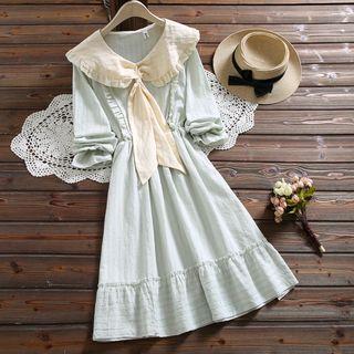 Peter Pan Collar Gathered-waist A-line Dress