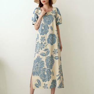 Square-neck Flower-printed Maxi Dress