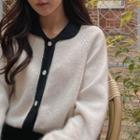 Raglan-sleeve Collared Woolen Cardigan