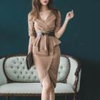 Elbow-sleeve Ruffles Sheath Dress