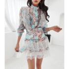 Lacy Paisley Chiffon Blouse & Miniskirt Set