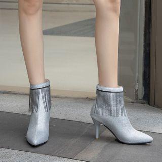 Fringed Kitten-heel Ankle Boots