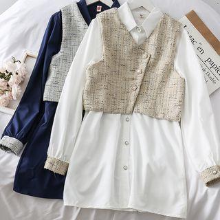 Set: Loose-fit Shirtdress + Asymmetric Vest