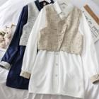 Set: Loose-fit Shirtdress + Asymmetric Vest