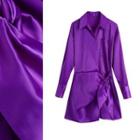 Long Sleeve Tie Waist Satin Dress